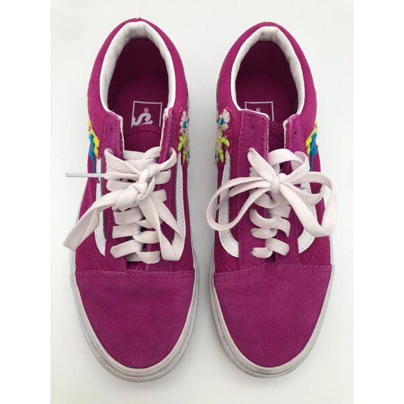 Vans Old Skool Floral Chenille Sneakers Fuchsia Embroidered Men's 5.5 Women's 7 - Picture 2 of 9